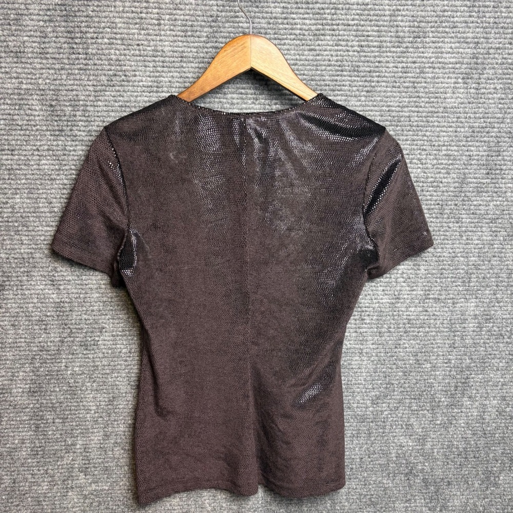 Mondi Black Metallic Textured Short Sleeve Top Blouse Size 38 Vintage - Picture 4 of 4